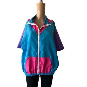 80'S Vintage Neon Short Sleeve Size M/L Windbreaker Top